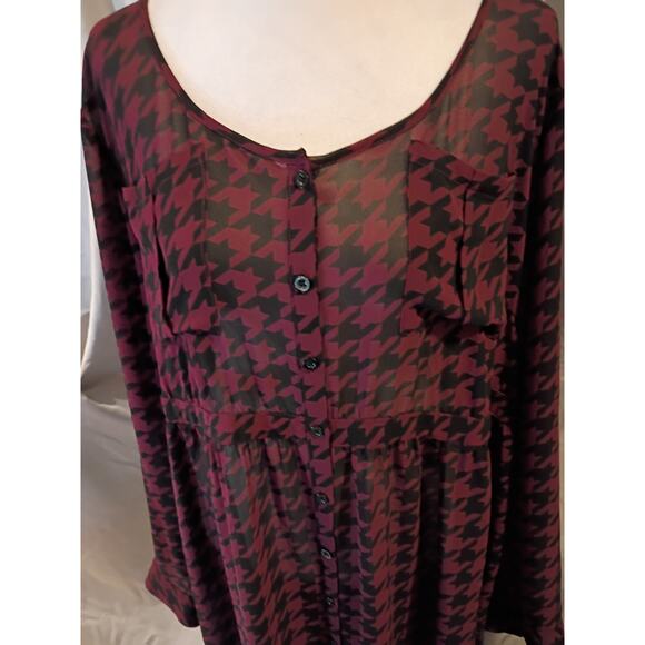 Torrid Sheer Shirt Dress Red Black Check Sz 3x Feminine Fairy Goth - Picture 3 of 14